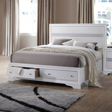 ACME 25767EK Naima Eastern King Bed with Storage, White (1Set/3Ctn)