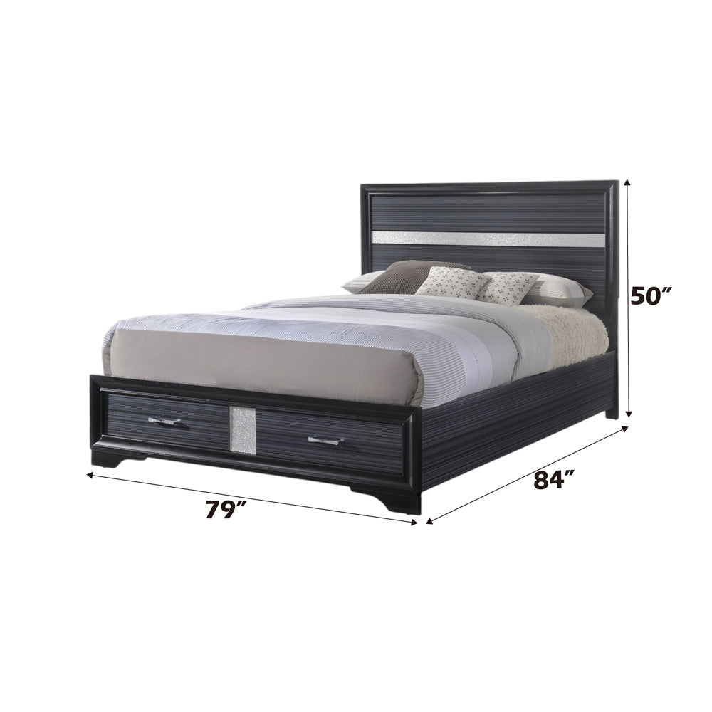 ACME 25897EK Naima Eastern King Bed with Storage, Black (1Set/3Ctn)