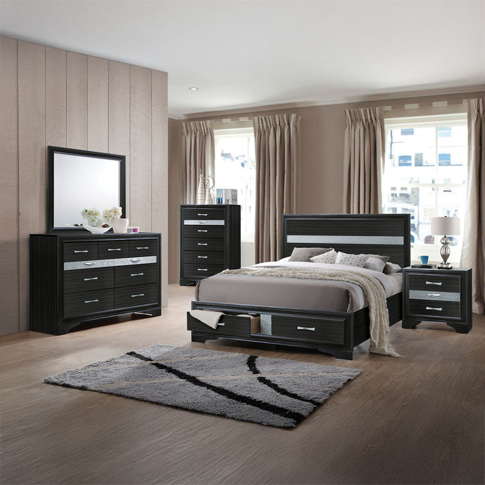 ACME 25897EK Naima Eastern King Bed with Storage, Black (1Set/3Ctn)