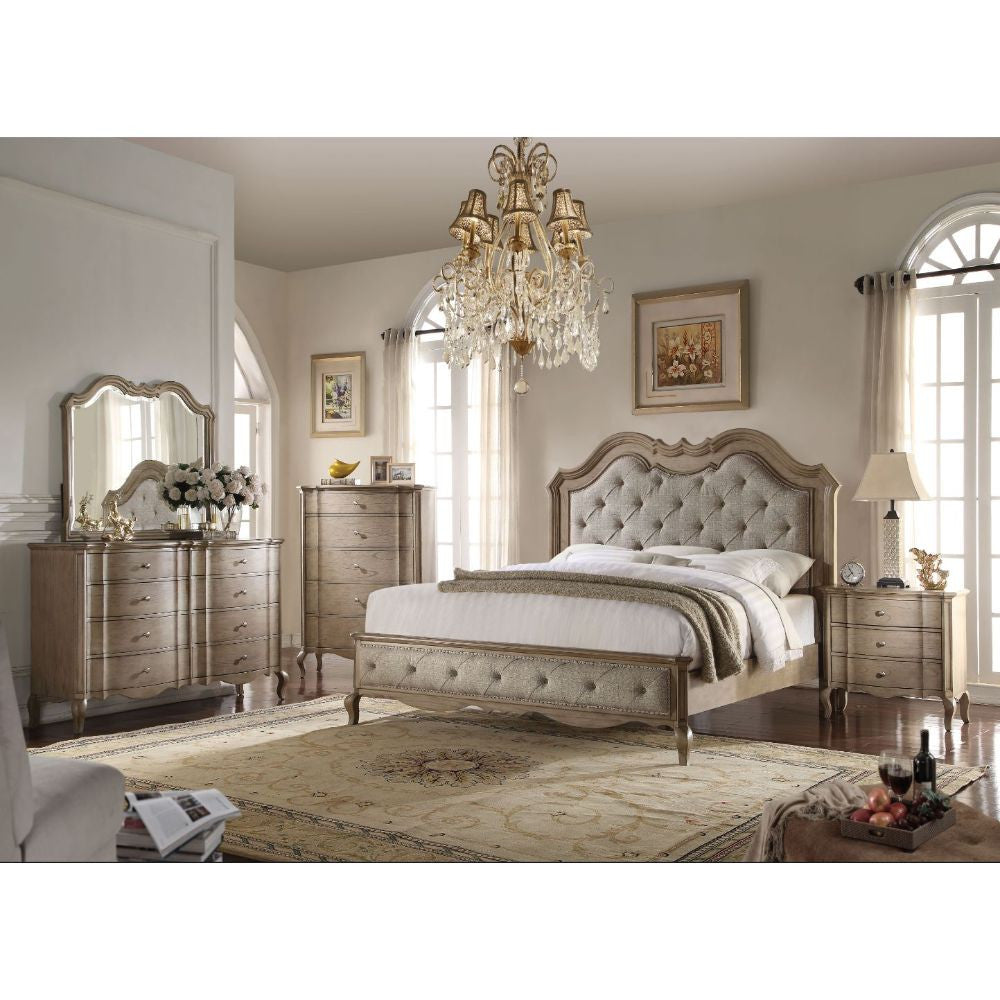 ACME 26047EK Chelmsford Eastern King Bed, Beige Fabric & Antique Taupe (1Set/3Ctn)