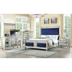 ACME 26144CK Varian California King Bed, Blue Velvet & Mirrored  1