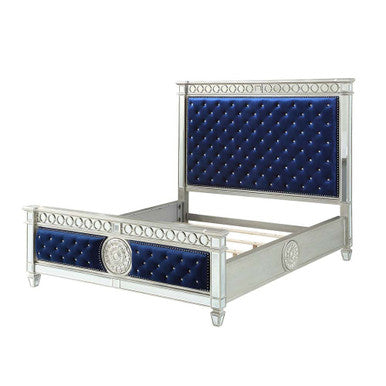 ACME 26144CK Varian California King Bed, Blue Velvet & Mirrored