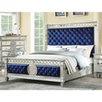 ACME 26147EK Varian Eastern King Bed, Blue Velvet & Mirrored (1Set/3Ctn)