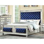 ACME 26147EK Varian Eastern King Bed, Blue Velvet & Mirrored (1Set/3Ctn)