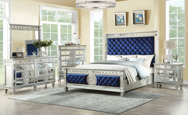 ACME 26150Q Varian Queen Bed, Blue Velvet & Mirrored (1Set/3Ctn)
