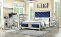 ACME 26150Q Varian Queen Bed, Blue Velvet & Mirrored (1Set/3Ctn)
