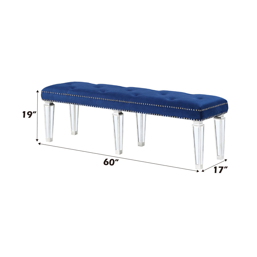 ACME 26157 Varian Bench, Blue Velvet & Mirrored  3