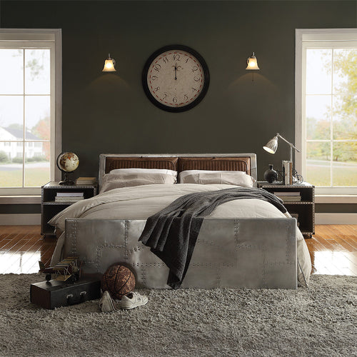 ACME 26220Q Brancaster Queen Bed with Storage, Retro Brown Top Grain Leather & Aluminum (1Set/4Ctn)