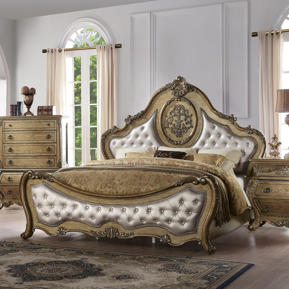 ACME 26307EK Ragenardus Eastern King Bed, PU & Vintage Oak (1Set/3Ctn)