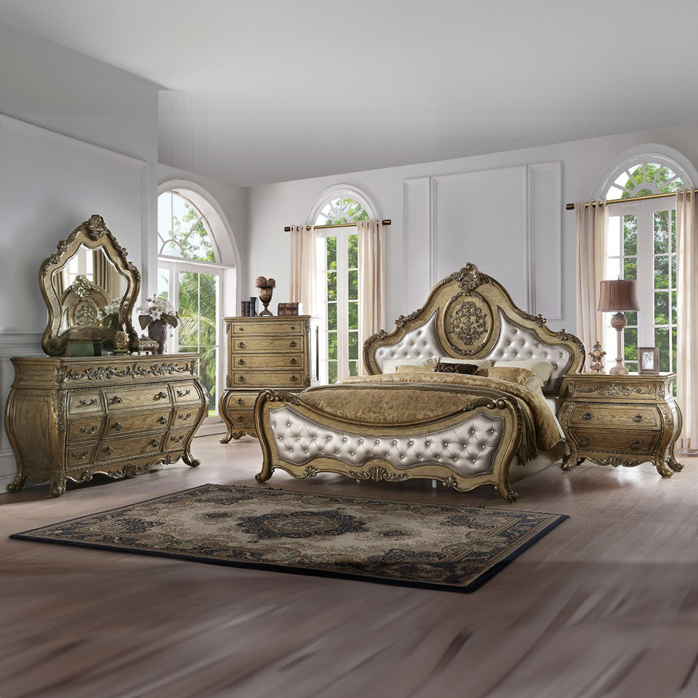 ACME 26307EK Ragenardus Eastern King Bed, PU & Vintage Oak (1Set/3Ctn)