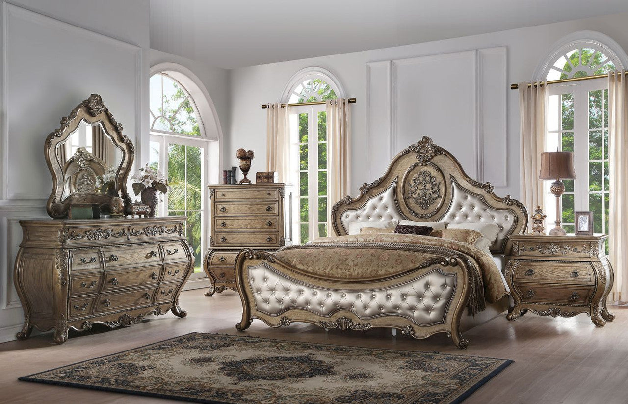 ACME 26310Q Ragenardus Queen Bed, PU & Vintage Oak (1Set/3Ctn)
