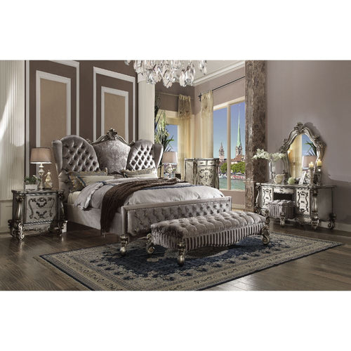 ACME 26814CK Versailles California King Bed, Velvet & Antique Platinum (1Set/3Ctn)
