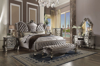 ACME 26820Q Versailles Queen Bed, Velvet & Antique Platinum (1Set/3Ctn)