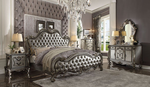 ACME 26840Q Versailles II Queen Bed, Silver PU & Antique Platinum (1Set/3Ctn)