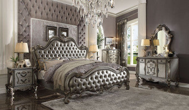 ACME 26840Q Versailles II Queen Bed, Silver PU & Antique Platinum (1Set/3Ctn)