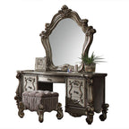 ACME 26848 Versailles Vanity Stool, Fabric & Antique Platinum