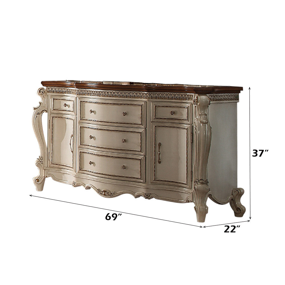 ACME 26905 Picardy Dresser, Antique Pearl & Cherry Oak