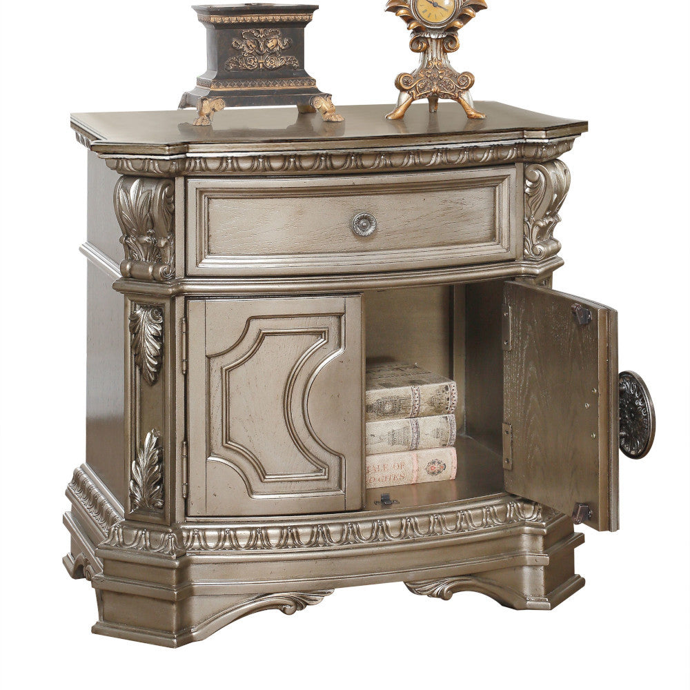 ACME 26935 Northville Nightstand with Wooden Top, Antique Silver