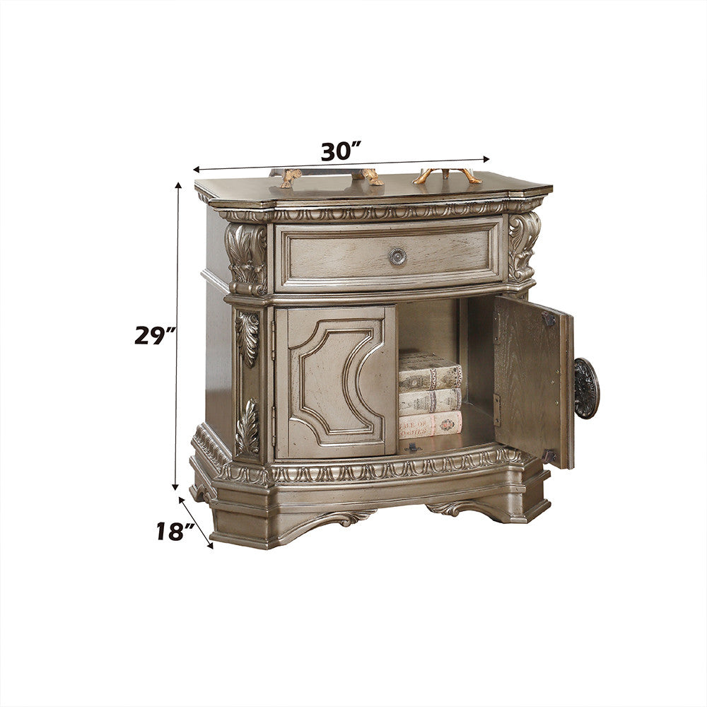 ACME 26935 Northville Nightstand with Wooden Top, Antique Silver