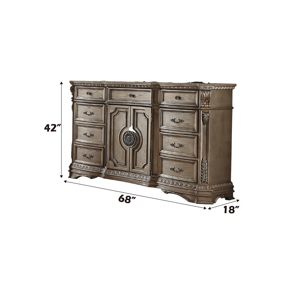 ACME 26938 Northville Dresser with Wooden Top, Antique Silver