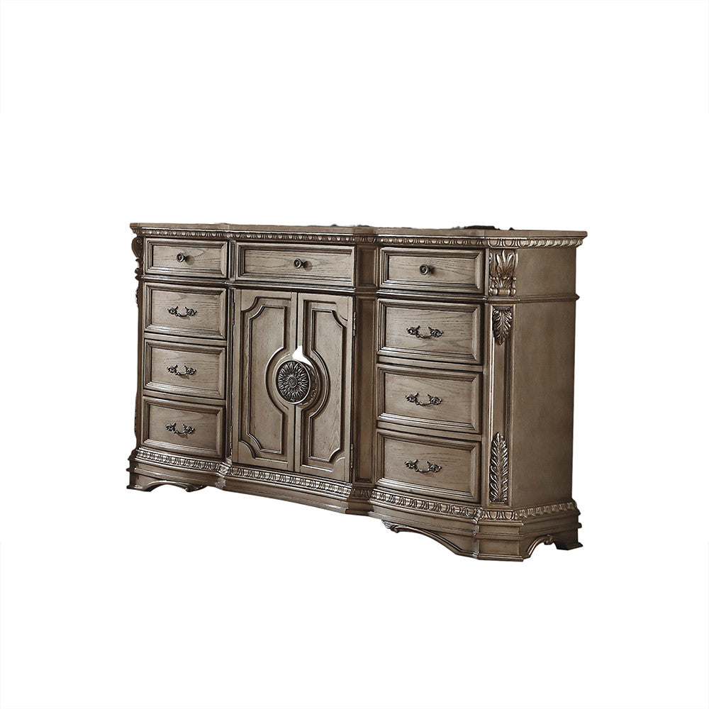 ACME 26938 Northville Dresser with Wooden Top, Antique Silver