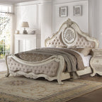 ACME 27007EK Ragenardus Eastern King Bed, Beige Linen & Antique White (1Set/3Ctn)
