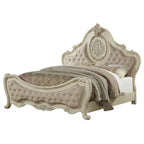 ACME 27010Q Ragenardus Queen Bed, Beige Linen & Antique White (1Set/3Ctn)