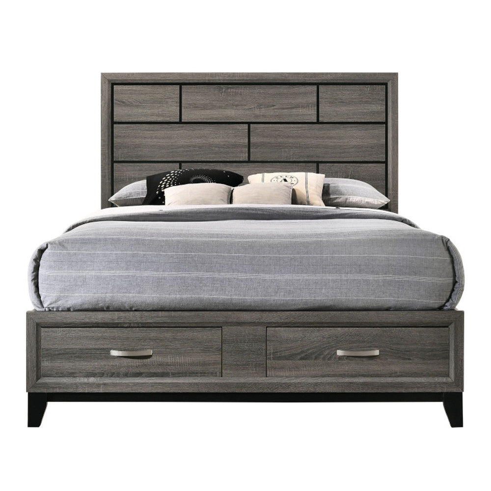 ACME 27057EK Valdemar Eastern King Bed with Storage, Weathered Gray  1