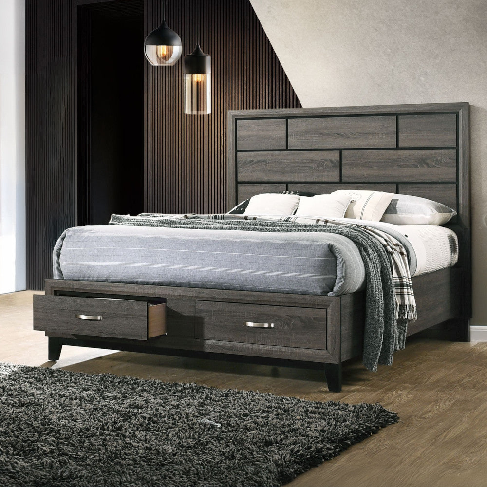 ACME 27057EK Valdemar Eastern King Bed with Storage, Weathered Gray  4