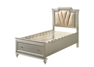ACME 27240T Kaitlyn Twin Bed with Storage, PU & Champagne