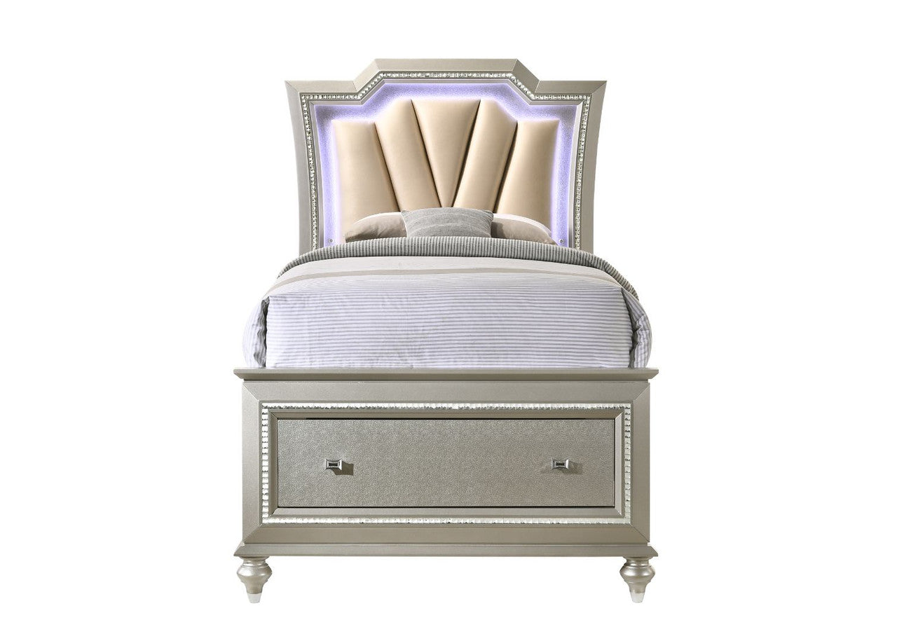 ACME 27240T Kaitlyn Twin Bed with Storage, PU & Champagne