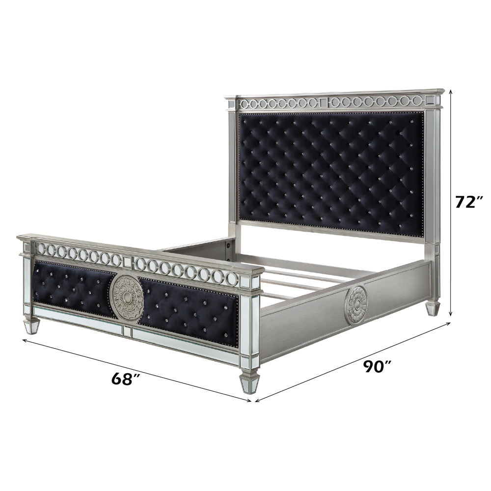 ACME 27350Q Varian Queen Bed, Black Velvet & Mirrored  1