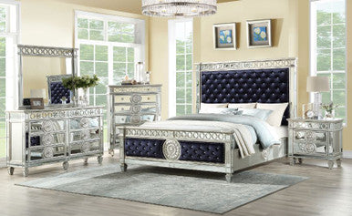ACME 27350Q Varian Queen Bed, Black Velvet & Mirrored