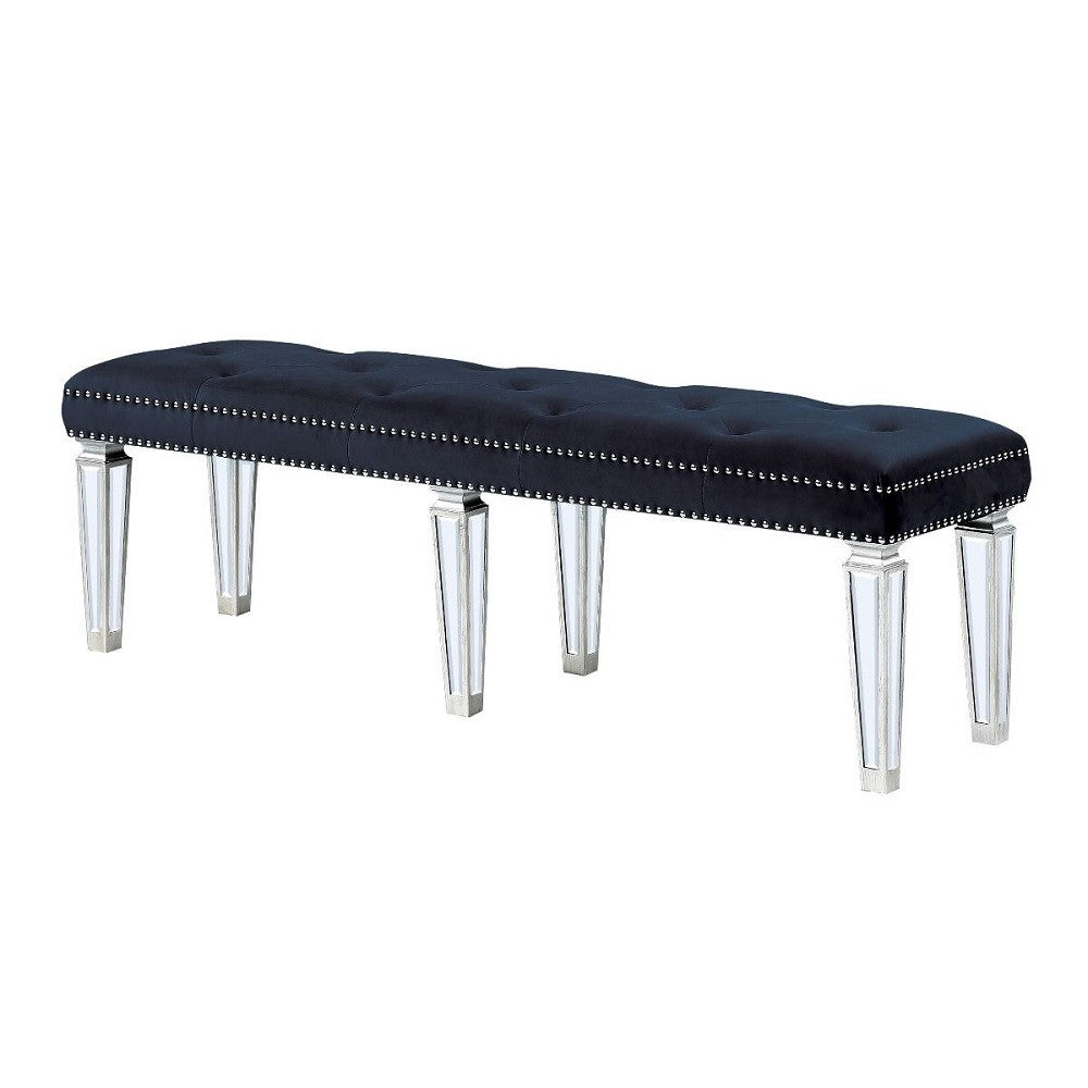ACME 27357 Varian Bench Black Velvet & Mirrored, Black Velvet & Mirrored  1