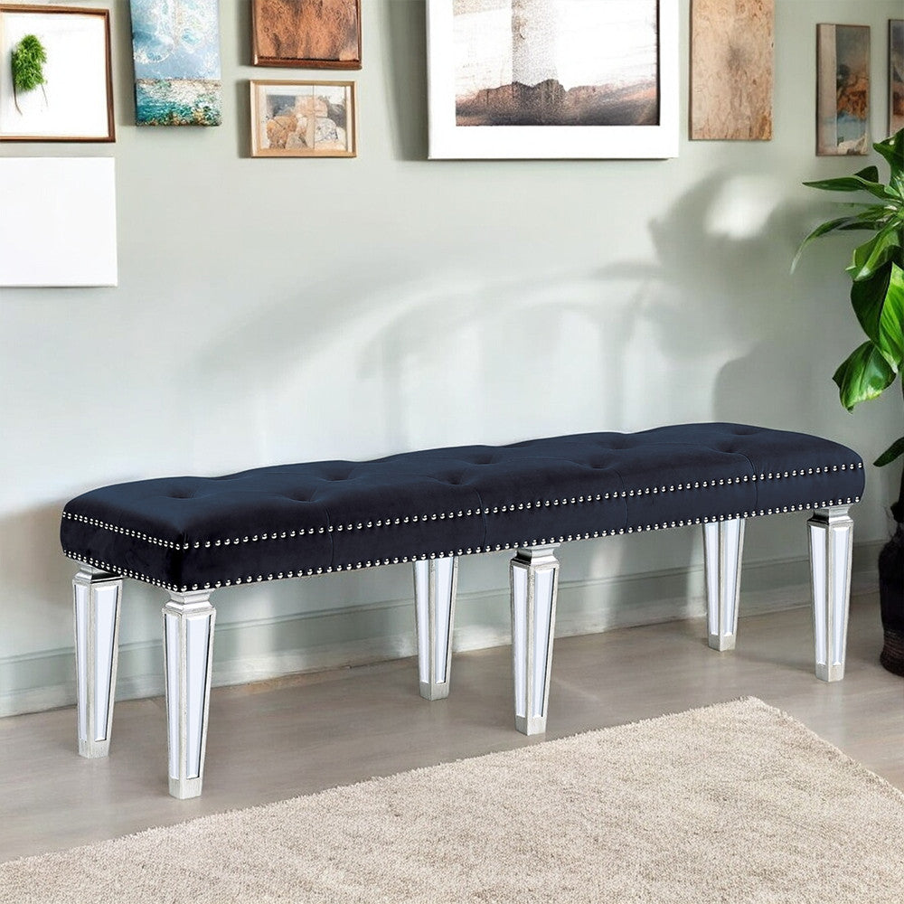 ACME 27357 Varian Bench Black Velvet & Mirrored, Black Velvet & Mirrored