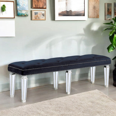 ACME 27357 Varian Bench Black Velvet & Mirrored, Black Velvet & Mirrored