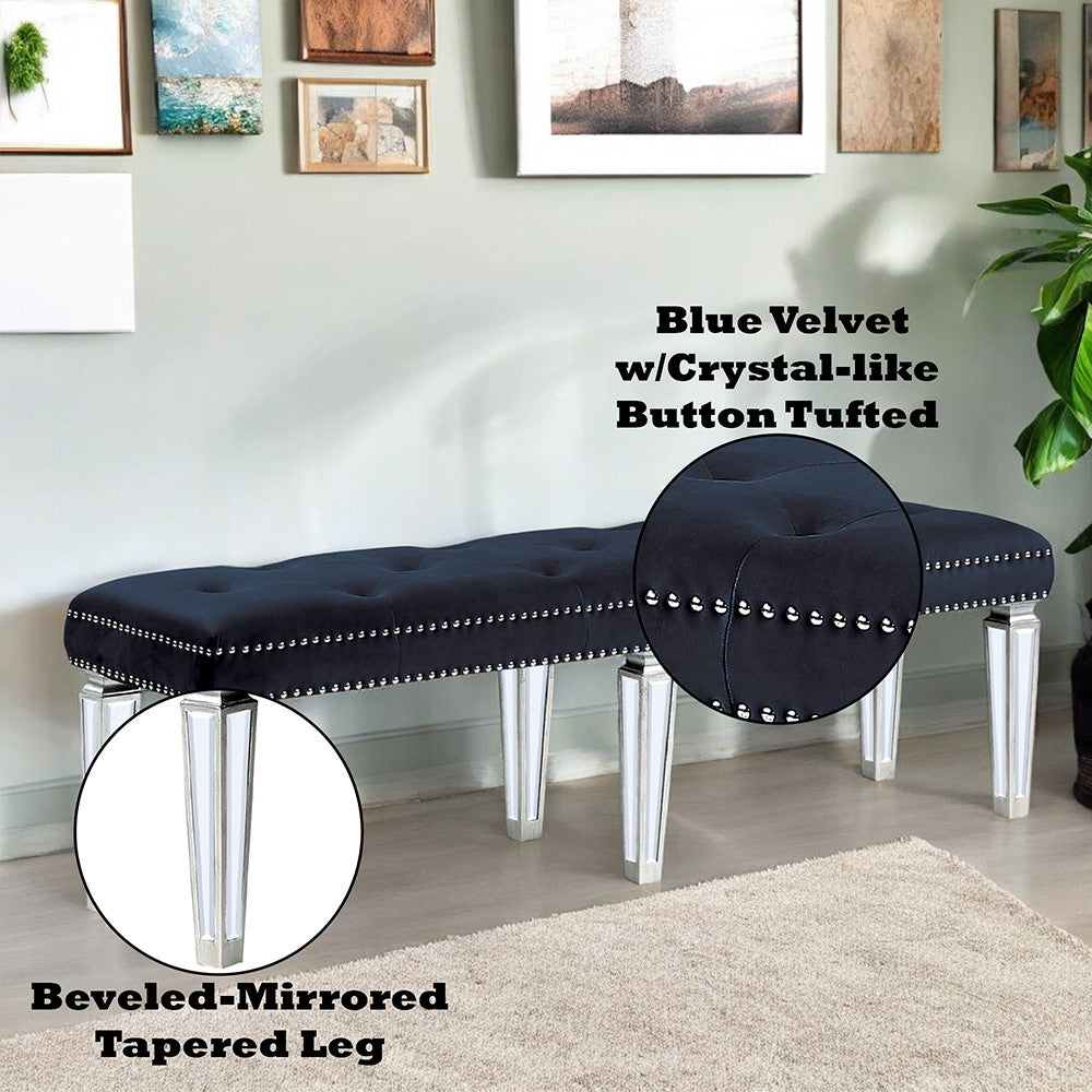 ACME 27357 Varian Bench Black Velvet & Mirrored, Black Velvet & Mirrored  3