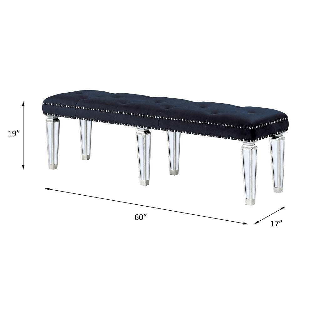 ACME 27357 Varian Bench Black Velvet & Mirrored, Black Velvet & Mirrored  2