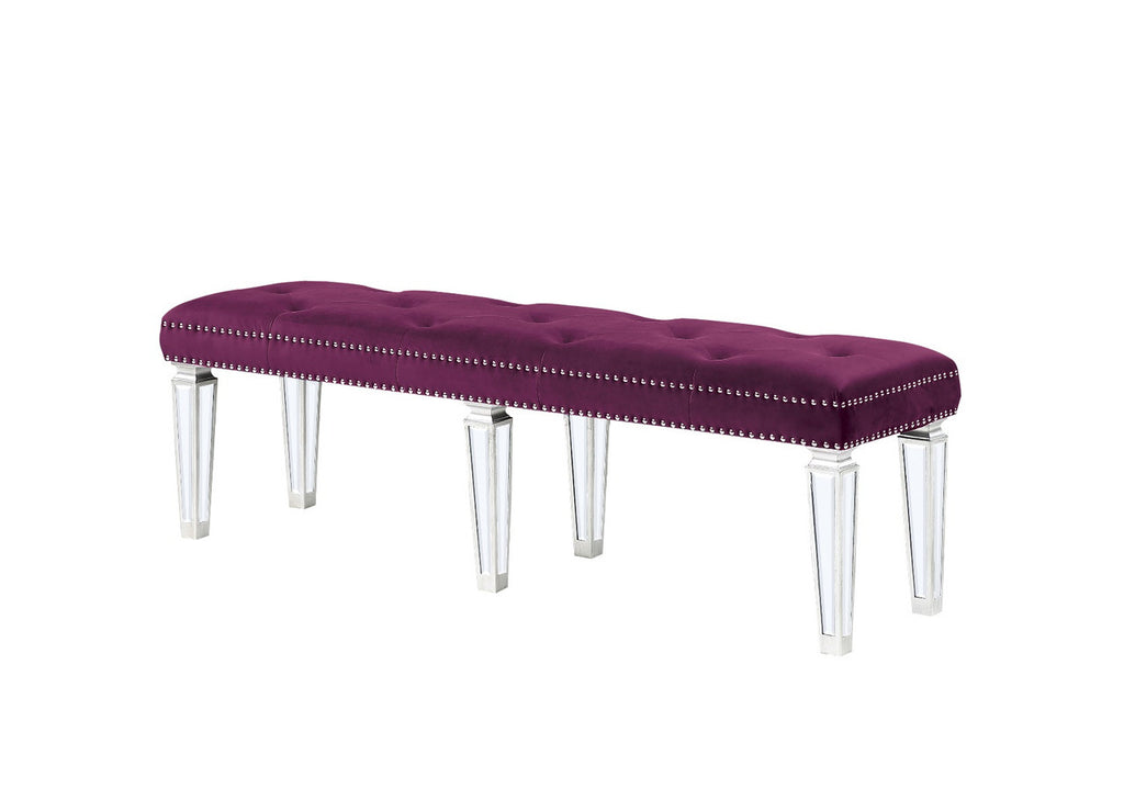 ACME 27377 Varian Bench Burgundy Velvet & Mirrored, Burgundy Velvet & Mirrored