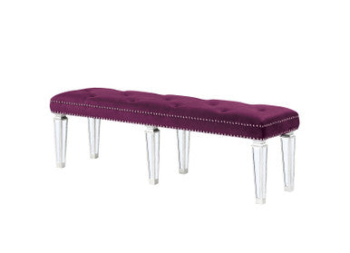 ACME 27377 Varian Bench Burgundy Velvet & Mirrored, Burgundy Velvet & Mirrored
