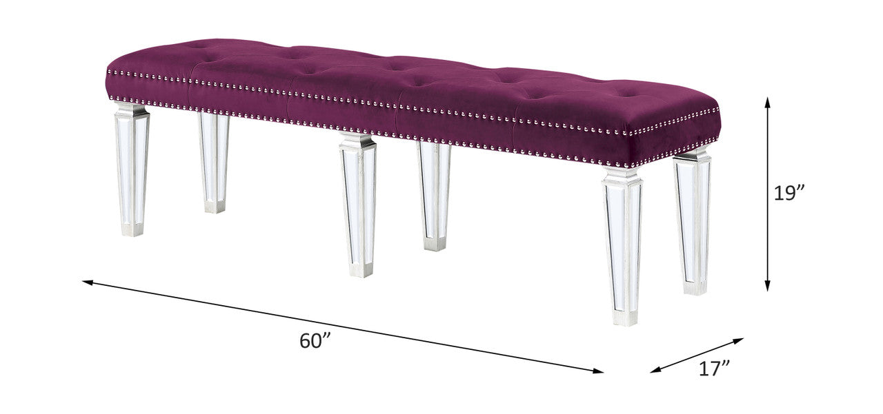 ACME 27377 Varian Bench Burgundy Velvet & Mirrored, Burgundy Velvet & Mirrored  1