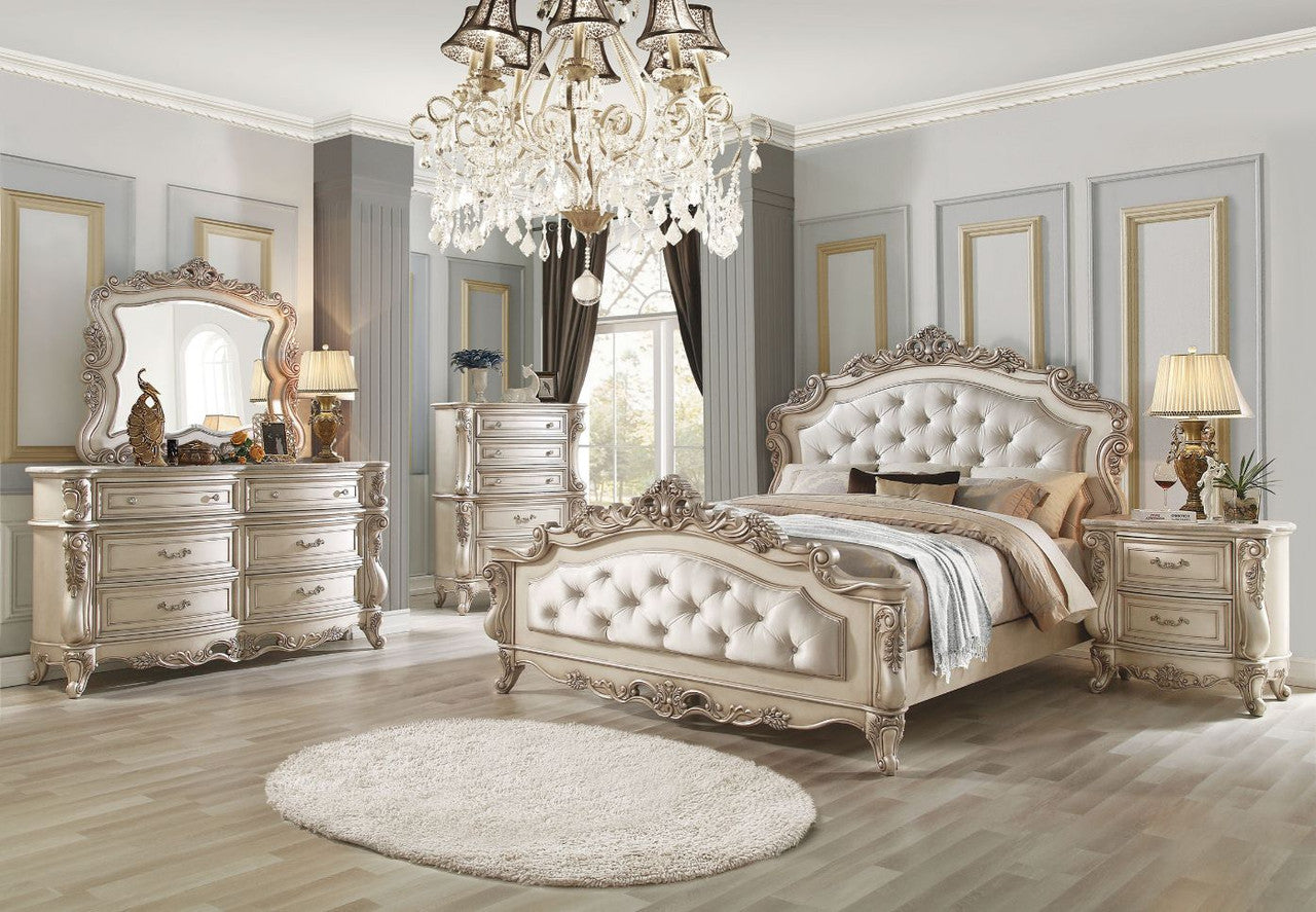 ACME 27440Q Gorsedd Queen Bed, Fabric & Antique White (1Set/3Ctn)