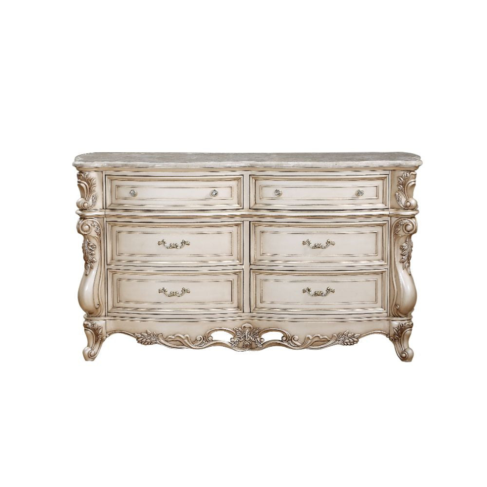 ACME 27445 Gorsedd Dresser with Marble Top, Marble & Antique White