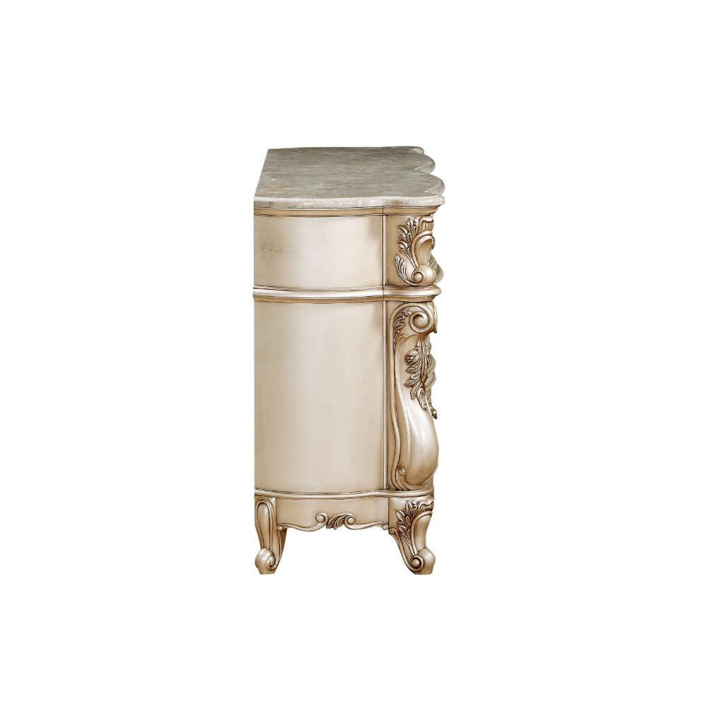 ACME 27445 Gorsedd Dresser with Marble Top, Marble & Antique White