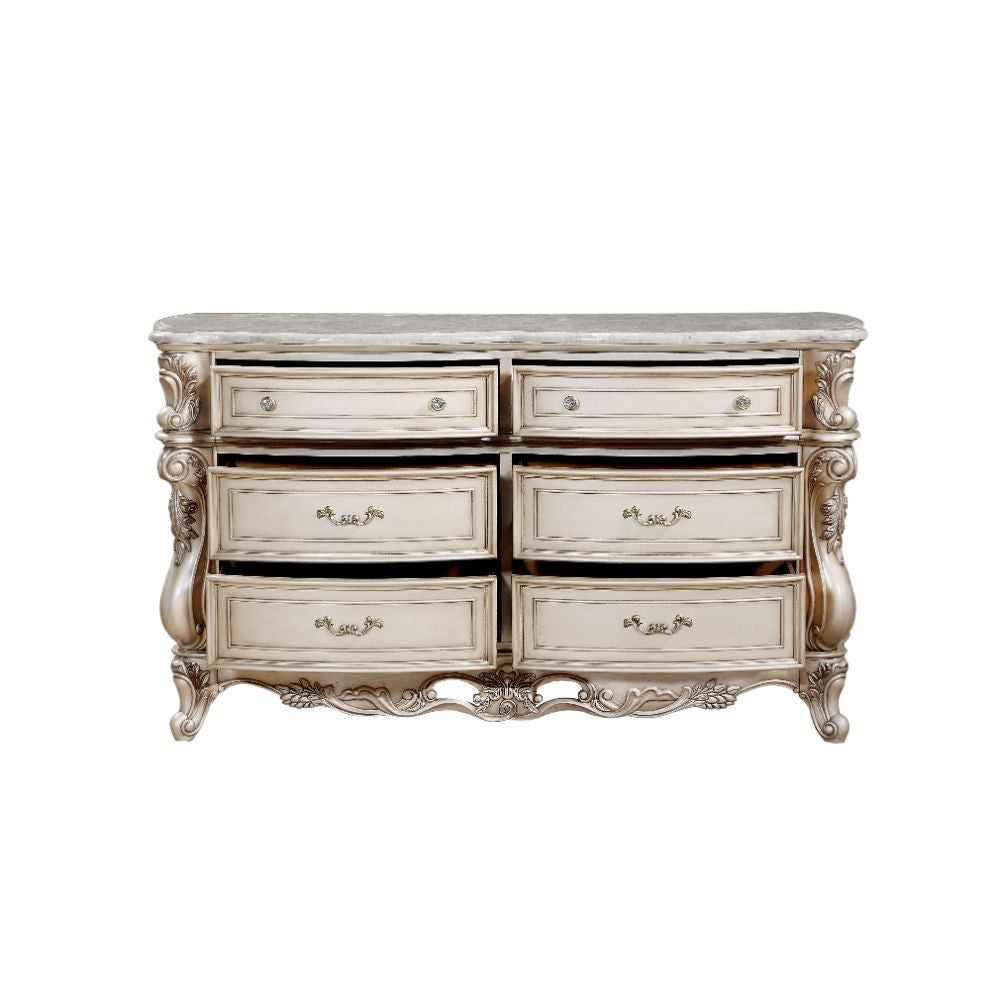 ACME 27445 Gorsedd Dresser with Marble Top, Marble & Antique White