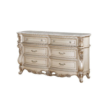 ACME 27445 Gorsedd Dresser with Marble Top, Marble & Antique White