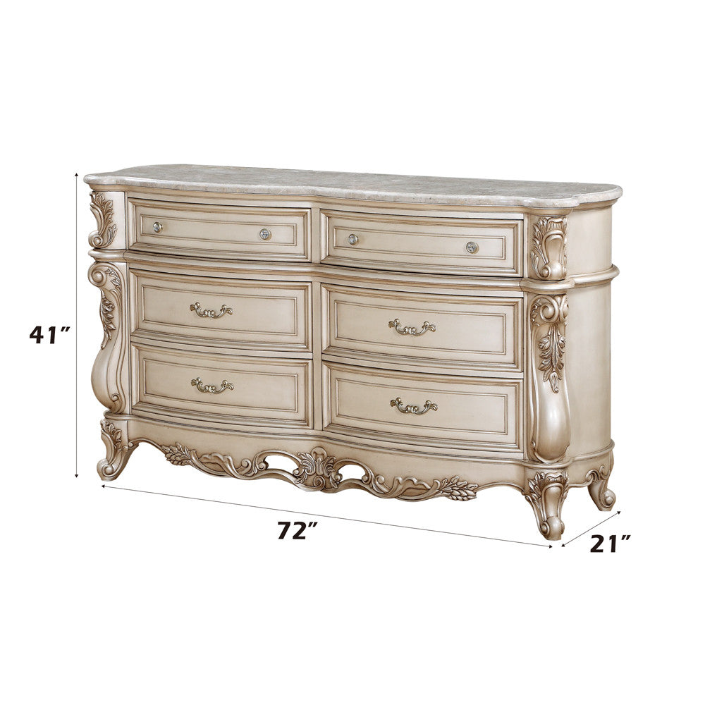 ACME 27445 Gorsedd Dresser with Marble Top, Marble & Antique White
