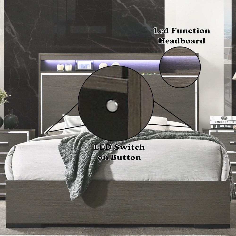 ACME 27647EK Escher Eastern King Bed, LED & Gray Oak