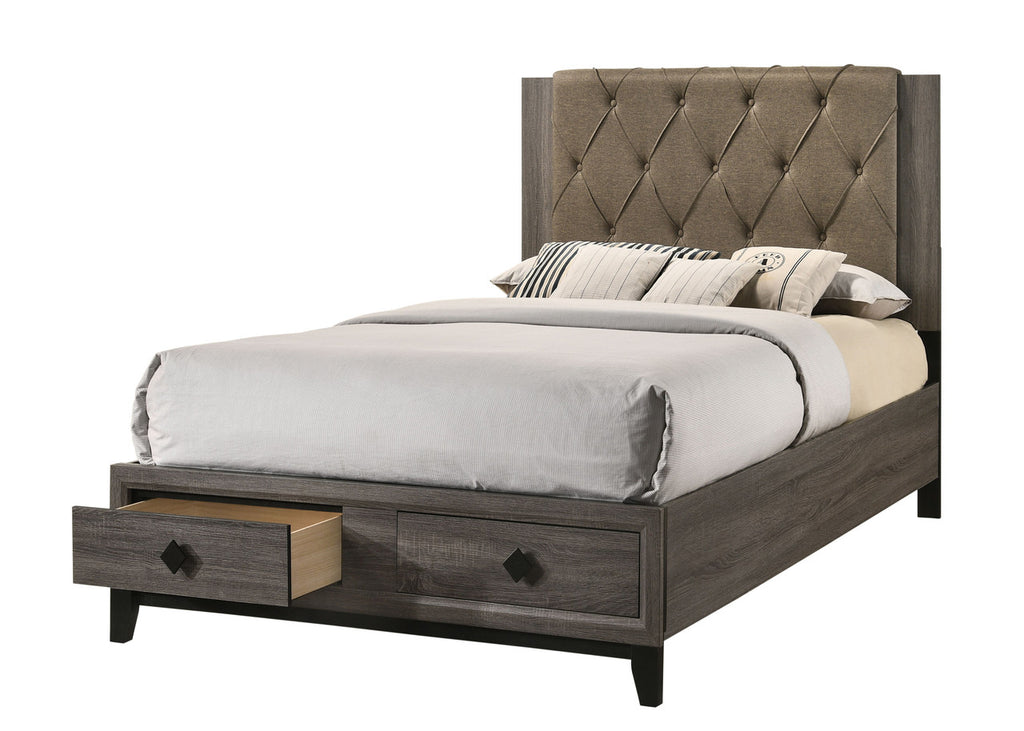 ACME 27667EK Avantika Eastern King Bed with Storage, Fabric & Rustic Gray Oak