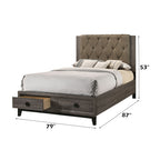 ACME 27667EK Avantika Eastern King Bed with Storage, Fabric & Rustic Gray Oak